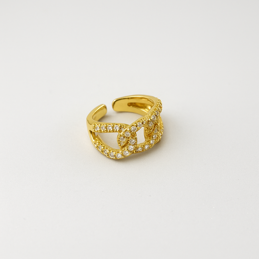 Gold Plated Cubic Zirconia Chain Link Adjustable Ring