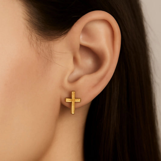 Gold Cross Stud Earrings