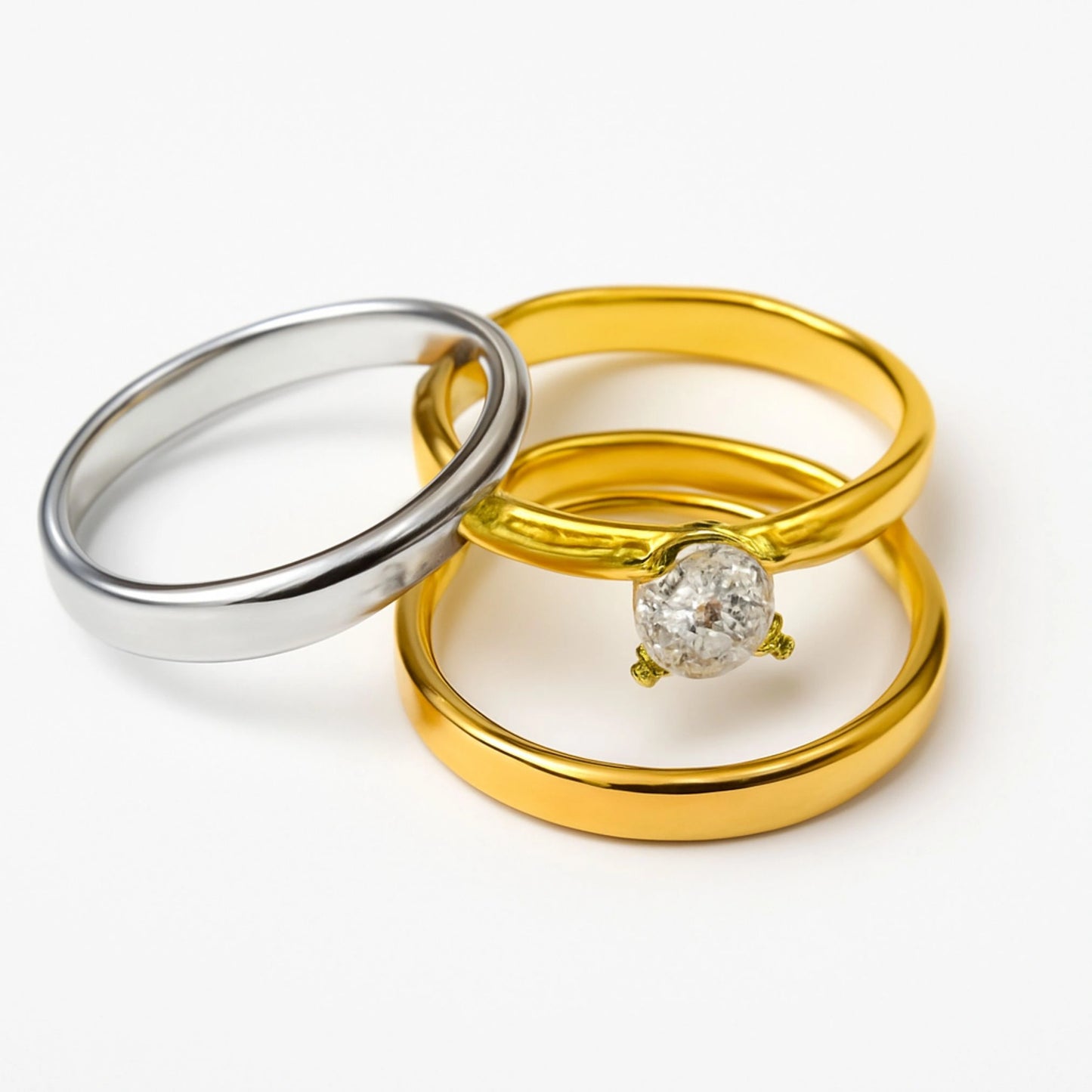 Classic Gold & Silver Wedding Ring Set with Solitaire stone