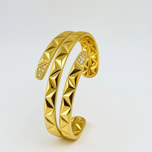 Luxe Geometric Gold Plated Cuff Bracelet with Diamond Accents