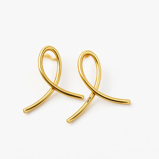 Gold Ribbon Awareness Stud Earrings