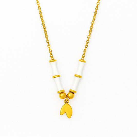 Golden Elephant Charm Necklace with White Ceramic Beads