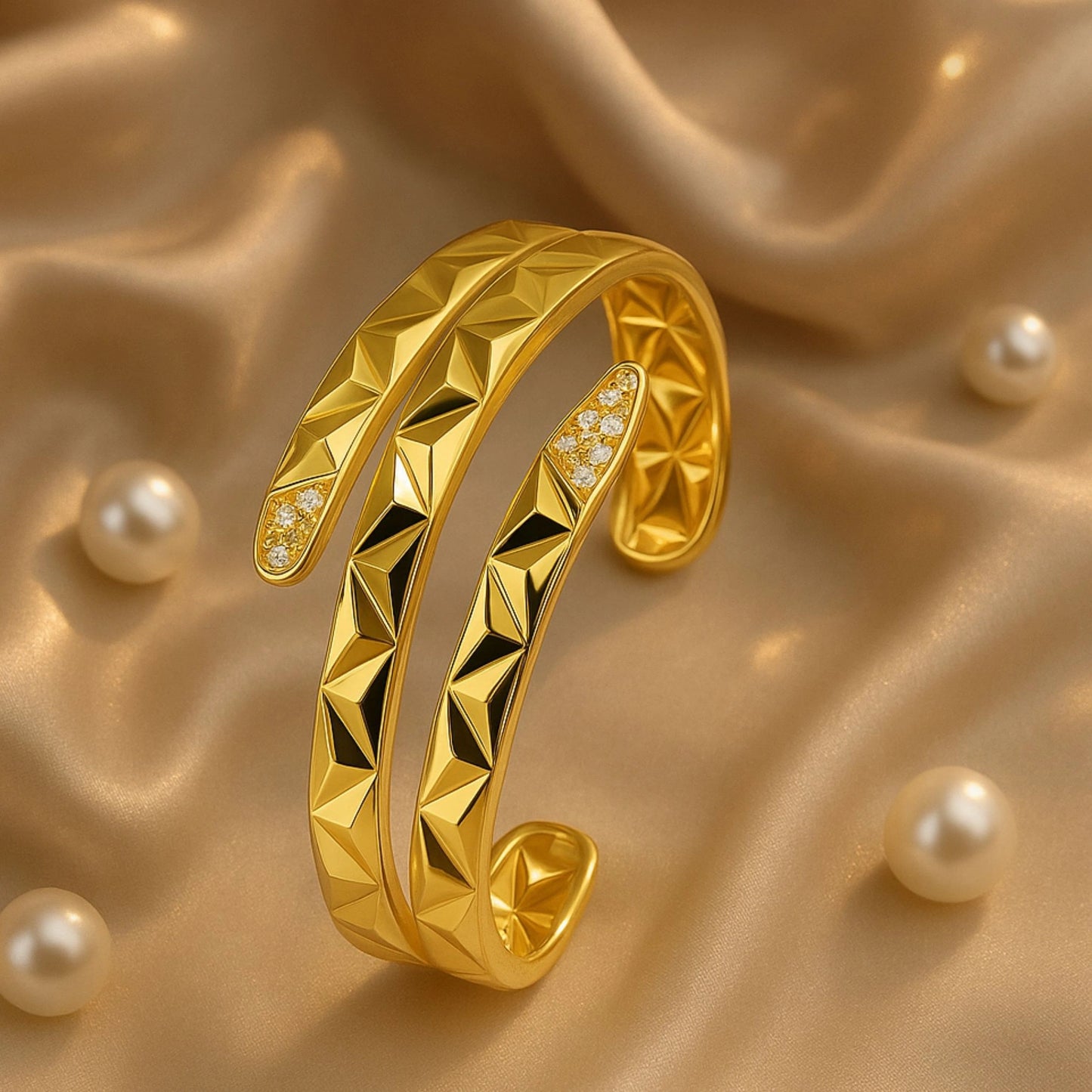 Luxe Geometric Gold Plated Cuff Bracelet with Diamond Accents