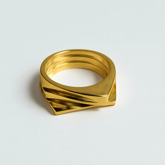 Modern Geometric Gold Signet Ring - Contemporary Angular Design