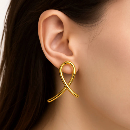 Gold Ribbon Awareness Stud Earrings