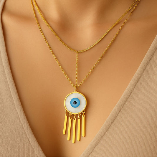 Gold Evil Eye Fringe Necklace
