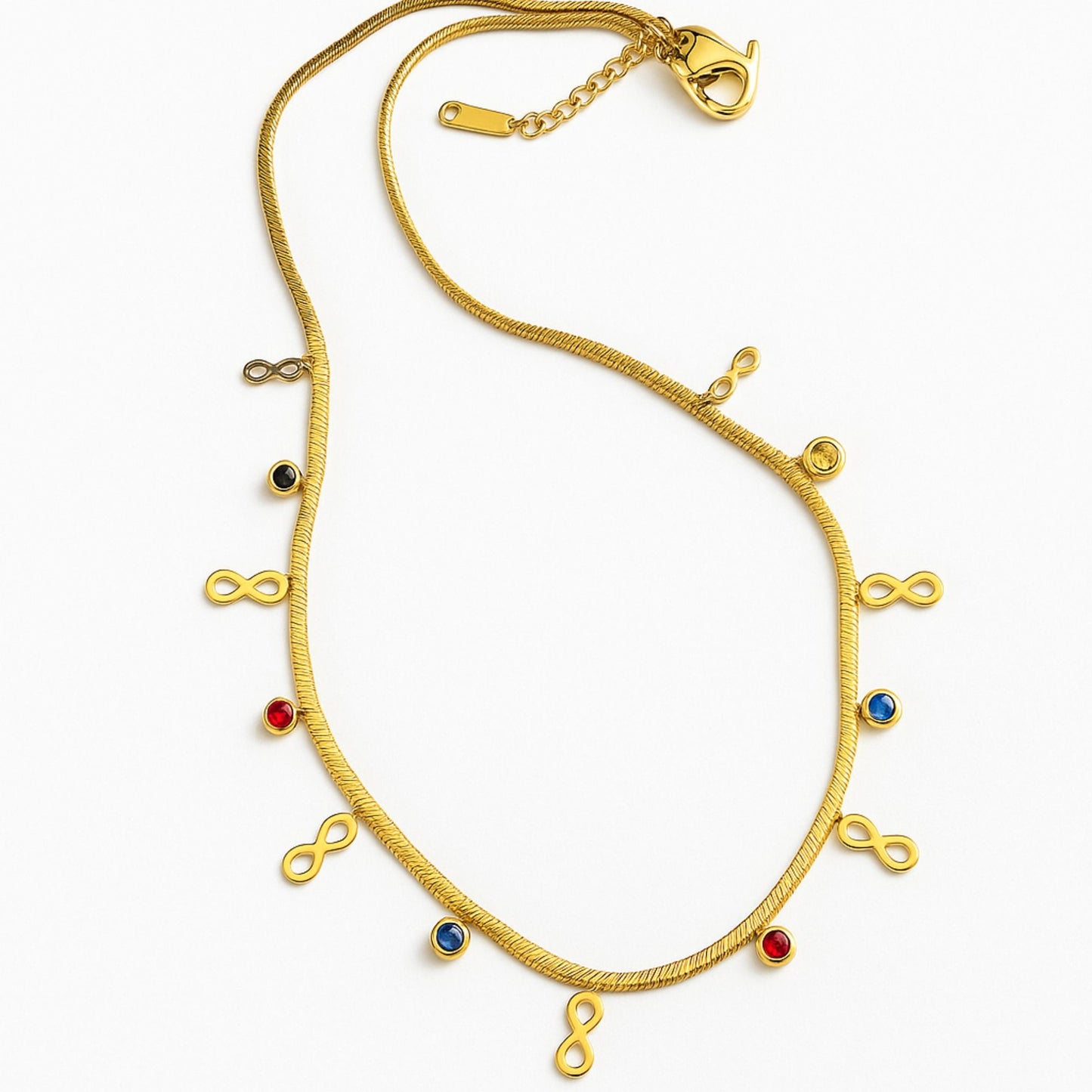 Product Name: Gold Infinity Charm Snake Chain Necklace with Colored Gemstones