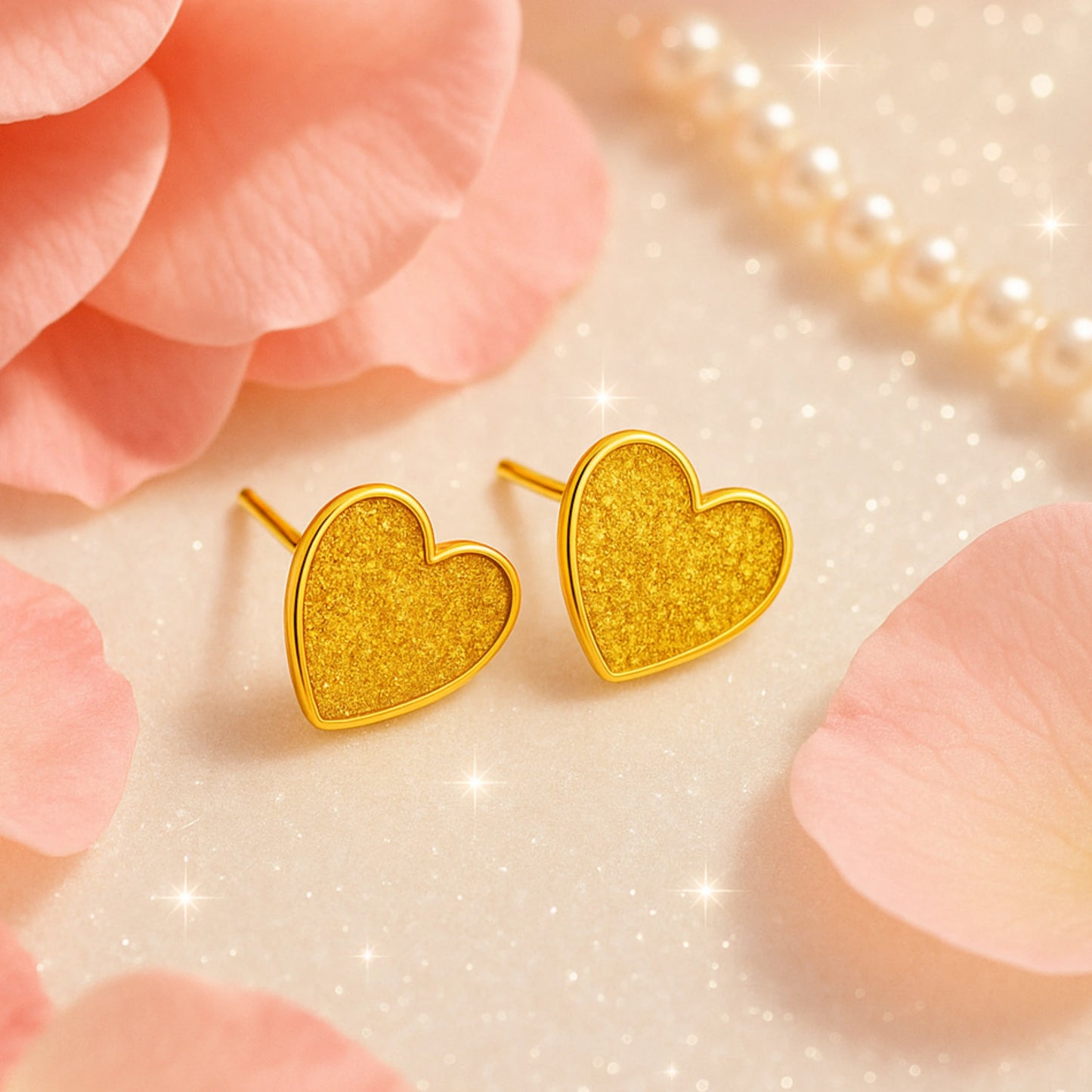 Gold Heart Stud Earrings - Textured