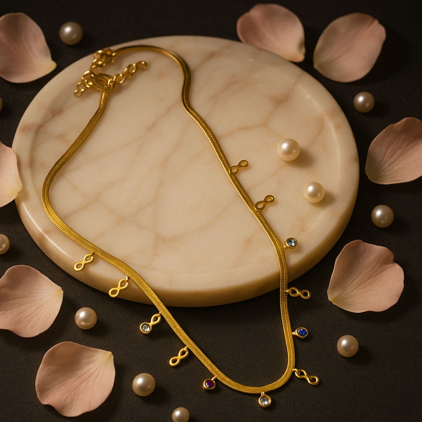 Product Name: Gold Infinity Charm Snake Chain Necklace with Colored Gemstones