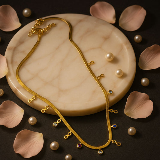 Product Name: Gold Infinity Charm Snake Chain Necklace with Colored Gemstones