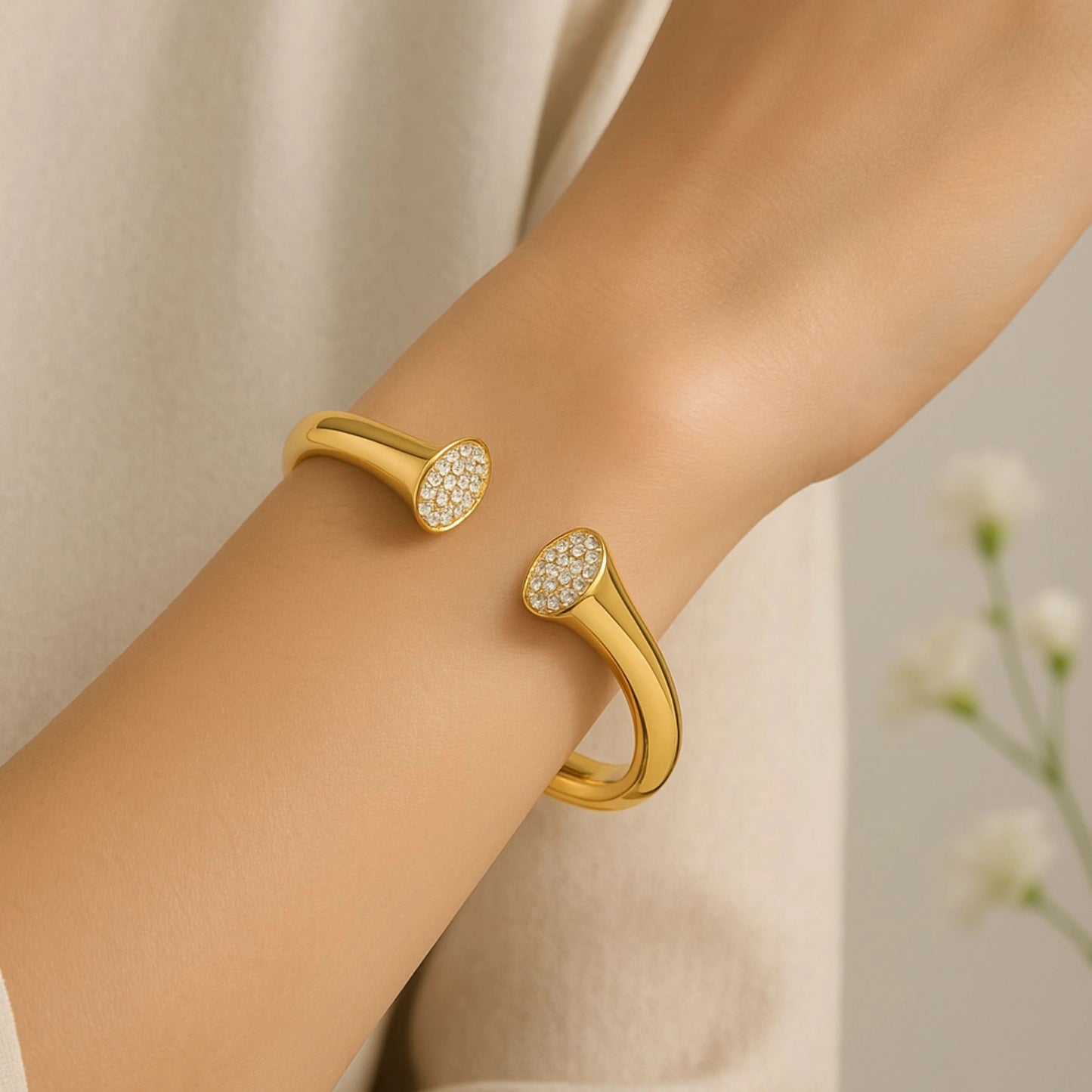 Luxe Gold Pavé Diamond Oval Cuff Bracelet