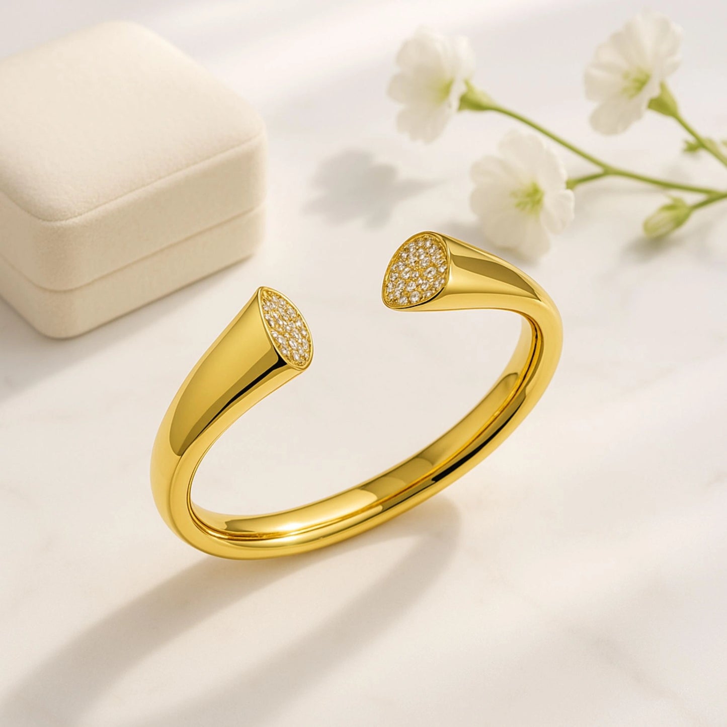 Luxe Gold Pavé Diamond Oval Cuff Bracelet