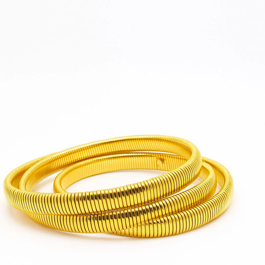 Gold Coil Spring Bracelet Set - Triple Stack Flexible Bangle Collection