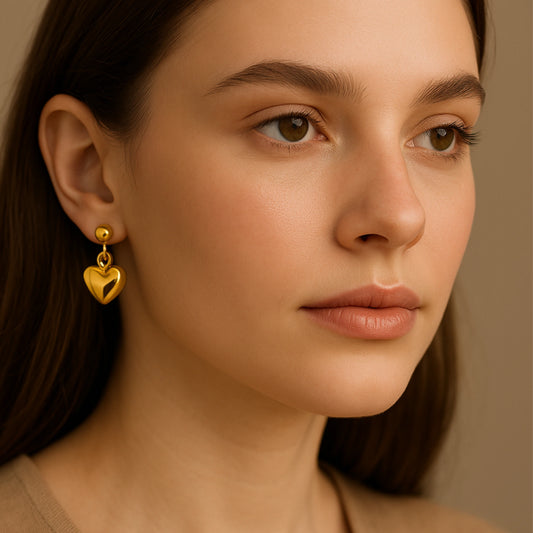 Gold Heart Drop Earrings - Classic Dangle Stud Earrings