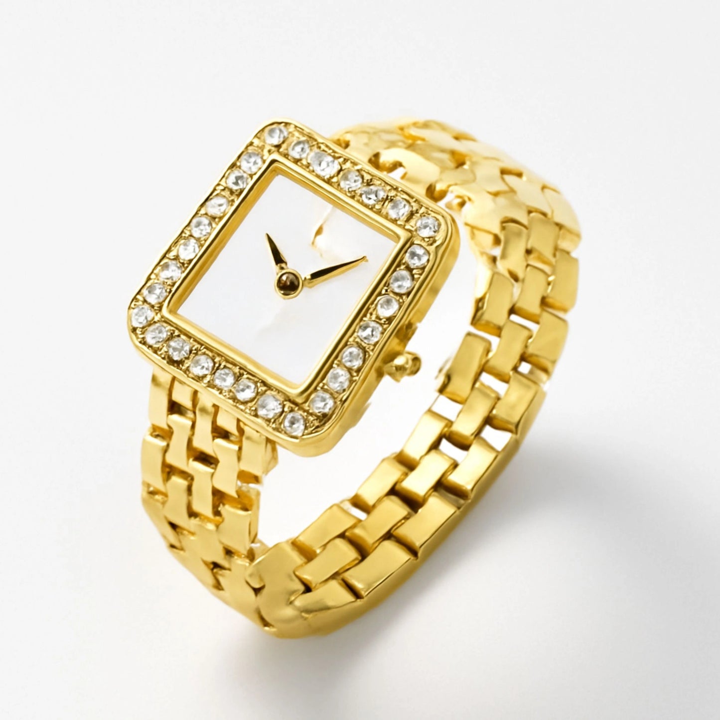 Gold Plated Square Diamond-Accent Watch Ring