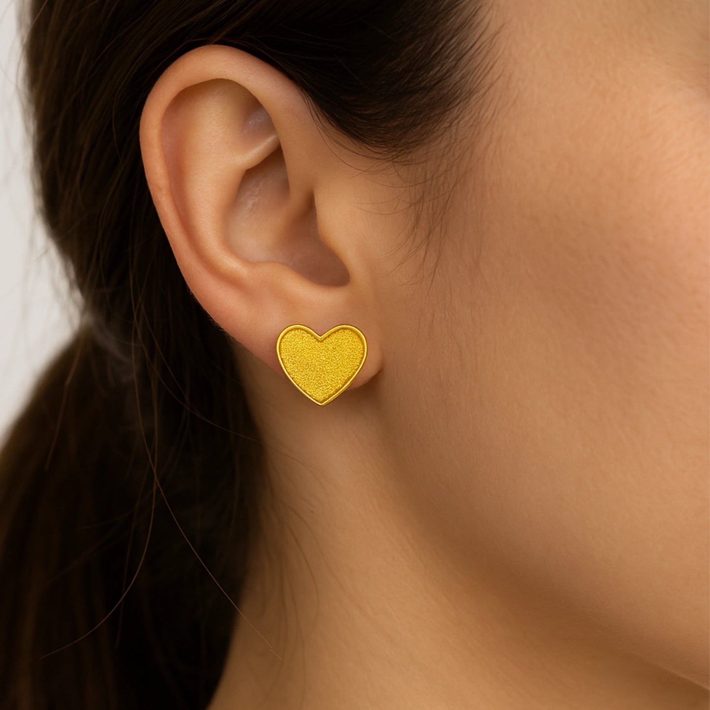 Gold Heart Stud Earrings - Textured