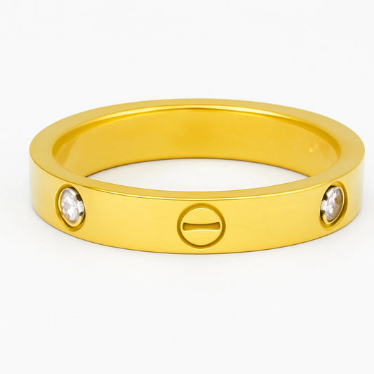 Gold Love Ring with Diamonds - Screw Detail Band