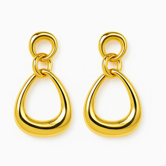 Gold Chain Link Teardrop Earrings - Modern Statement Drop Earrings