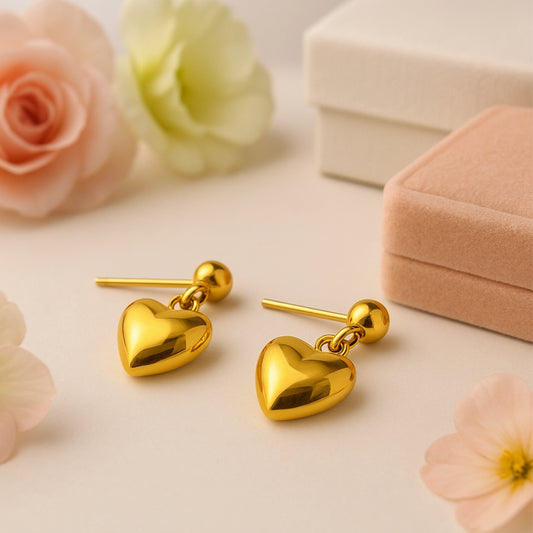 Gold Heart Drop Earrings - Classic Dangle Stud Earrings
