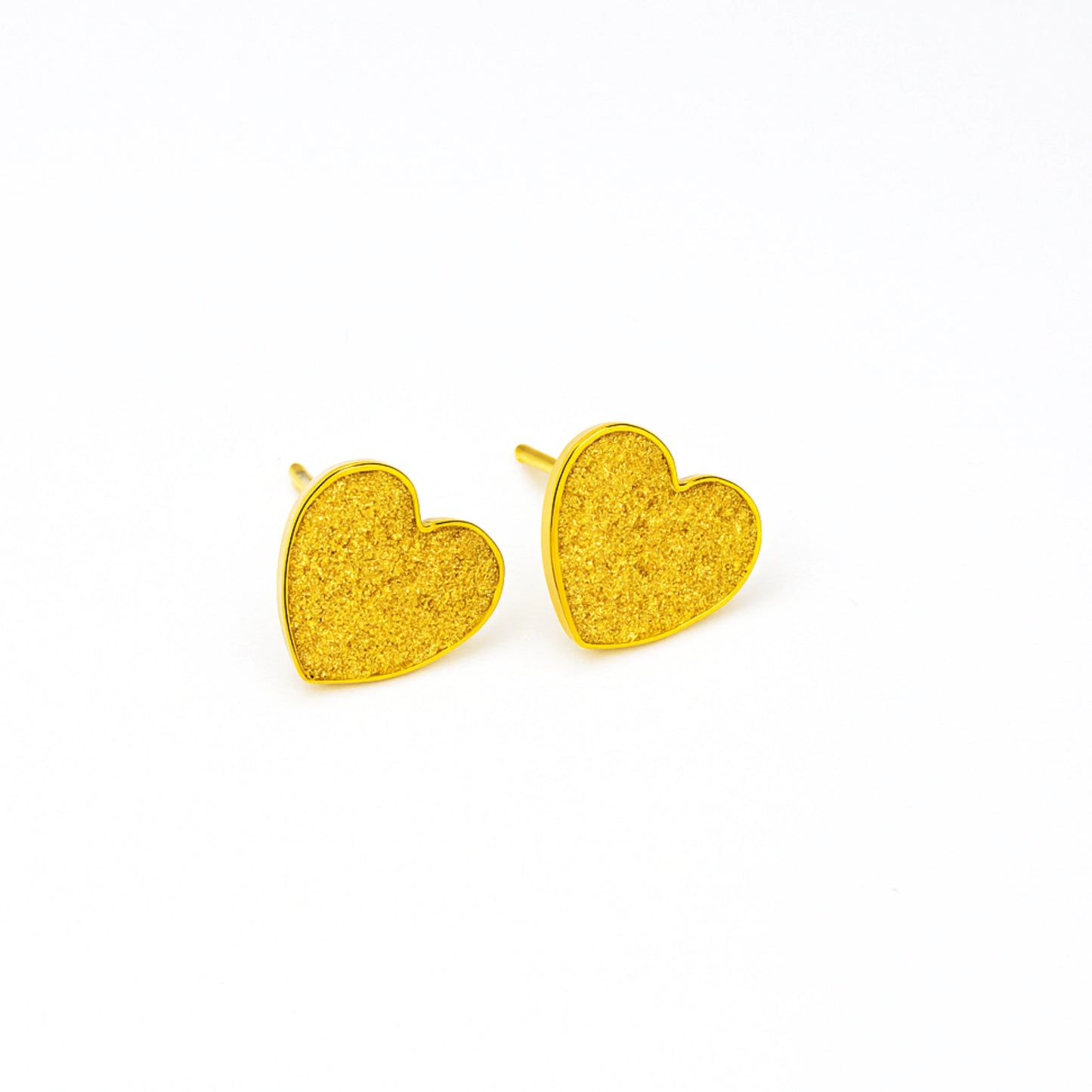 Gold Heart Stud Earrings - Textured
