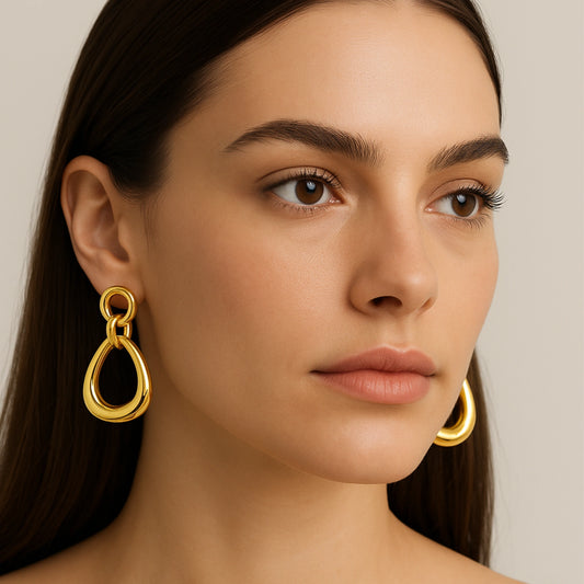 Gold Chain Link Teardrop Earrings - Modern Statement Drop Earrings