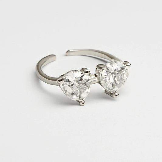Heart-Shaped Double Diamond Open Band Ring
