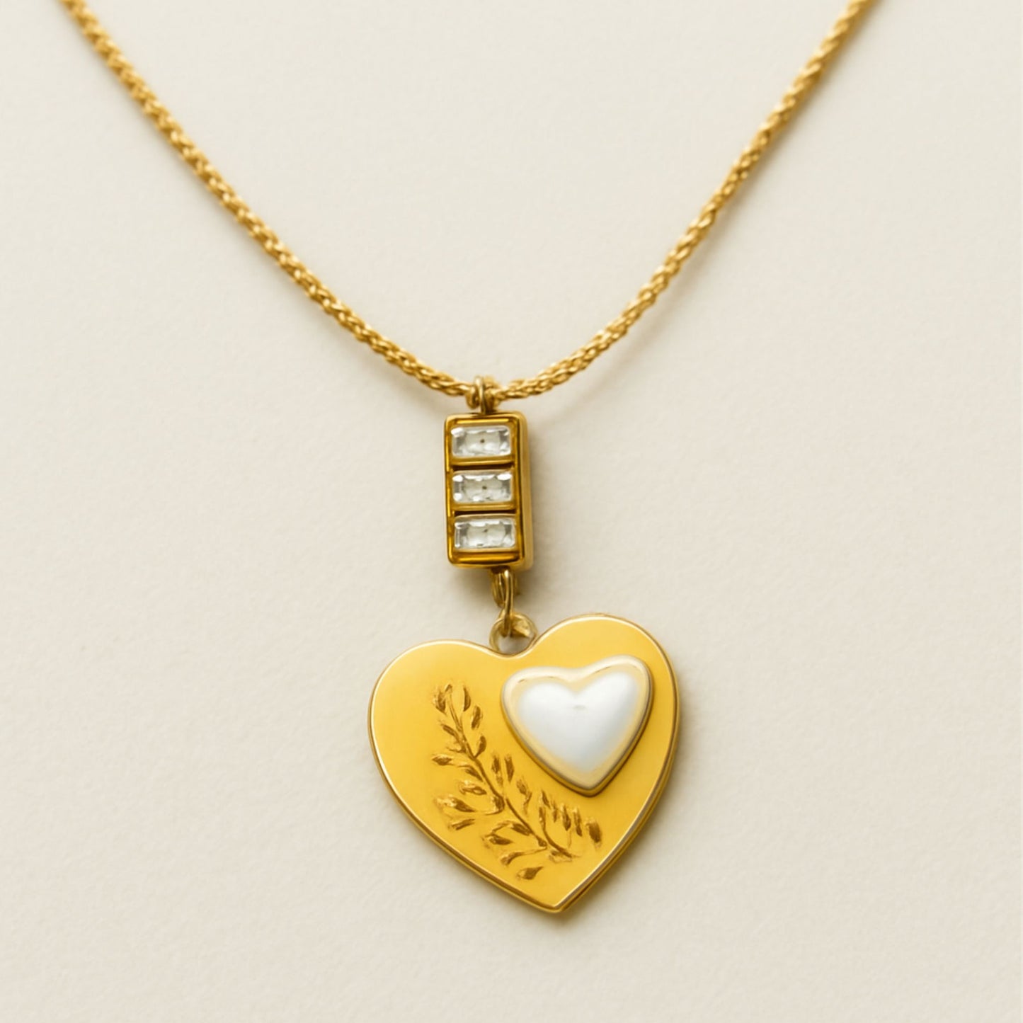 Golden Heart Botanical Necklace with Crystal Accents