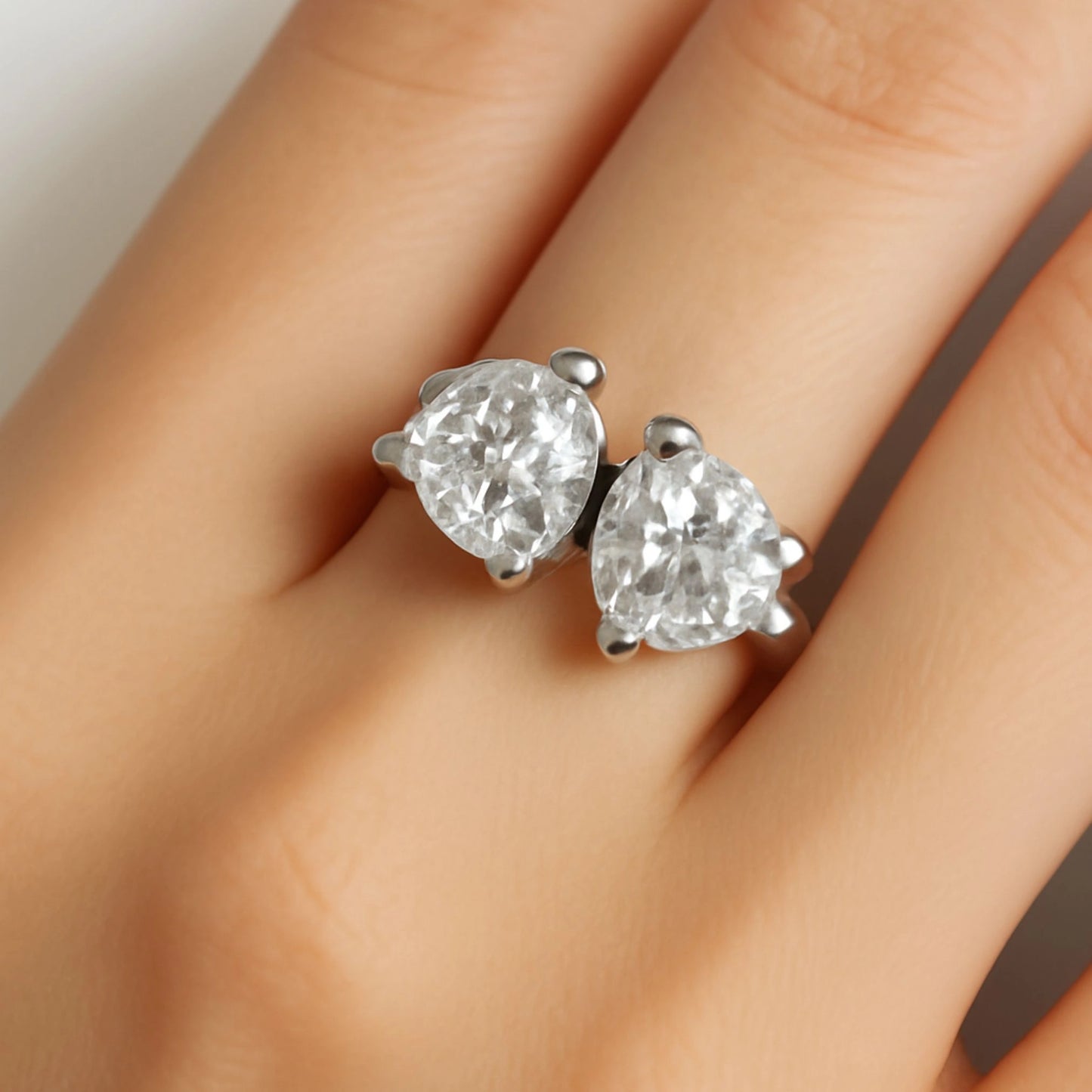 Heart-Shaped Double Diamond Open Band Ring