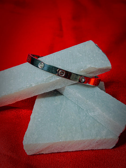 Silver Screw Design Bangle with Stones