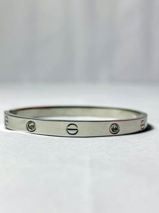 Silver Screw Design Bangle with Stones