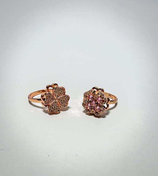 Rose Gold Clover Crystal Ring Set-Set of 2