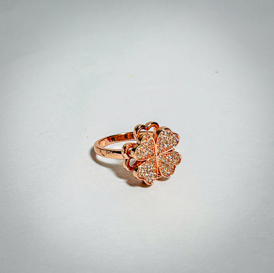 Rose Gold Clover Crystal Ring Set-Set of 2