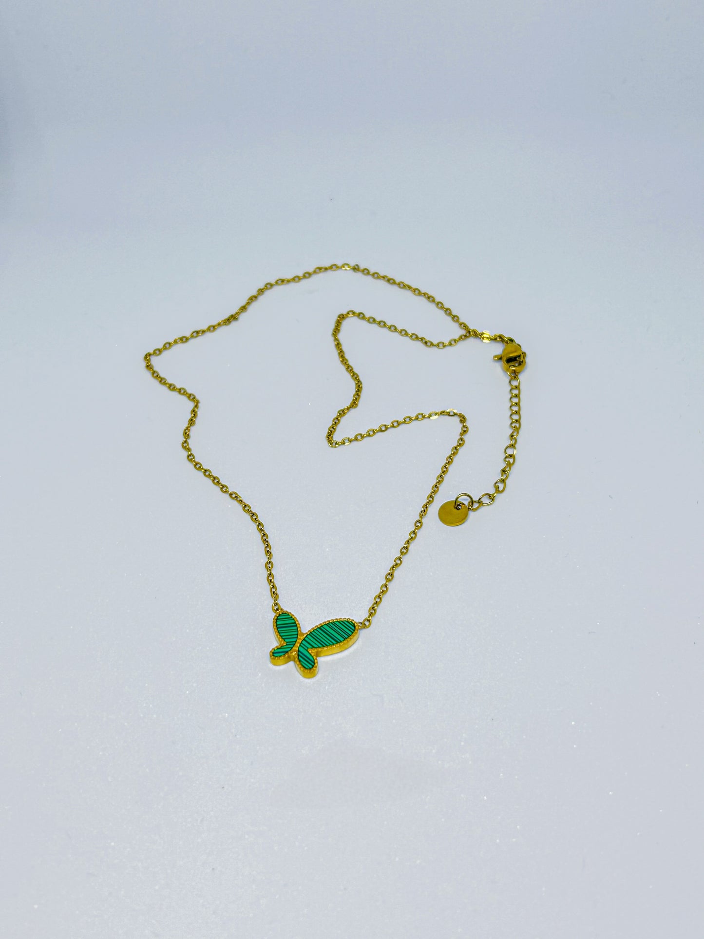 Green Enamel Butterfly Pendant Necklace