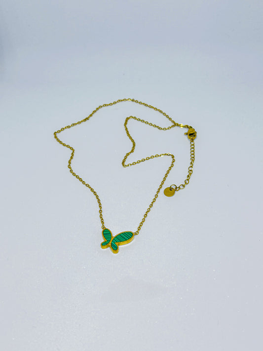 Green Enamel Butterfly Pendant Necklace
