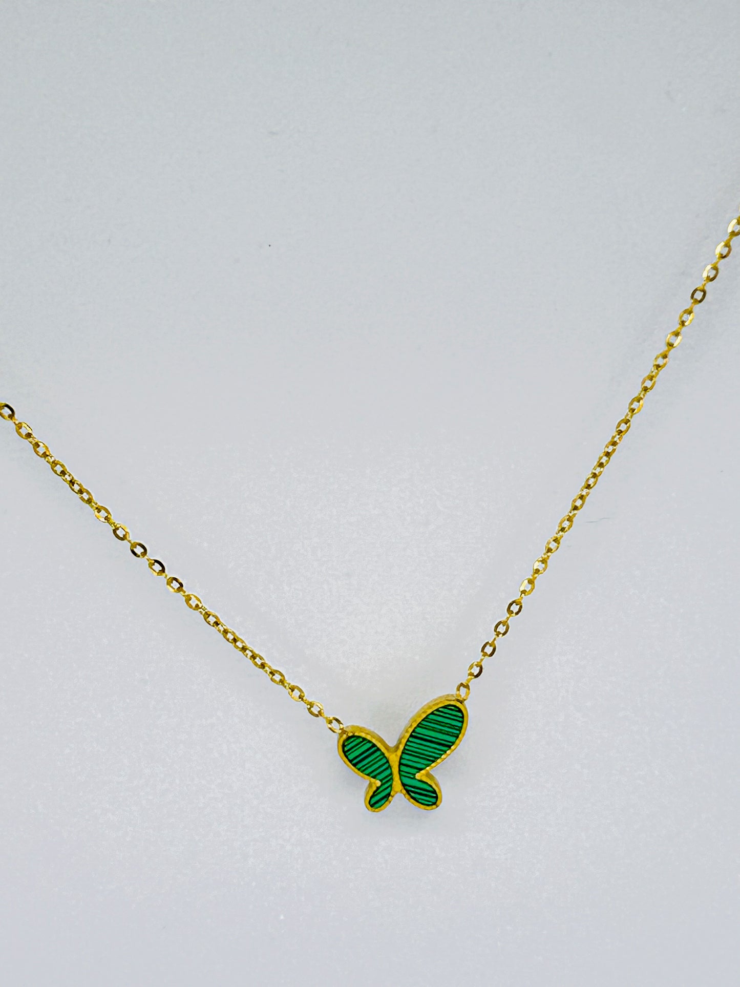 Green Enamel Butterfly Pendant Necklace