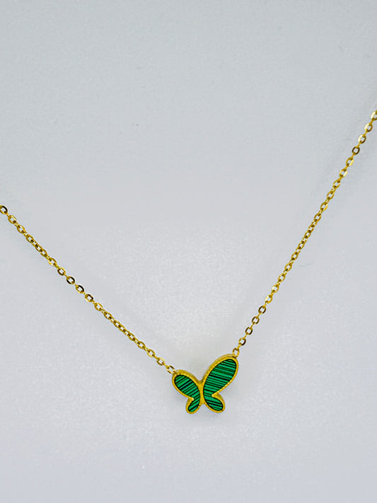 Green Enamel Butterfly Pendant Necklace