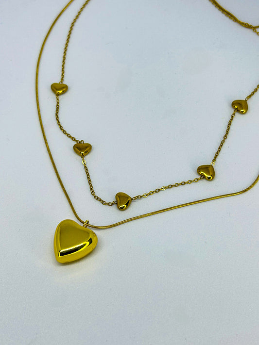 Gold Double Layer Heart Necklace