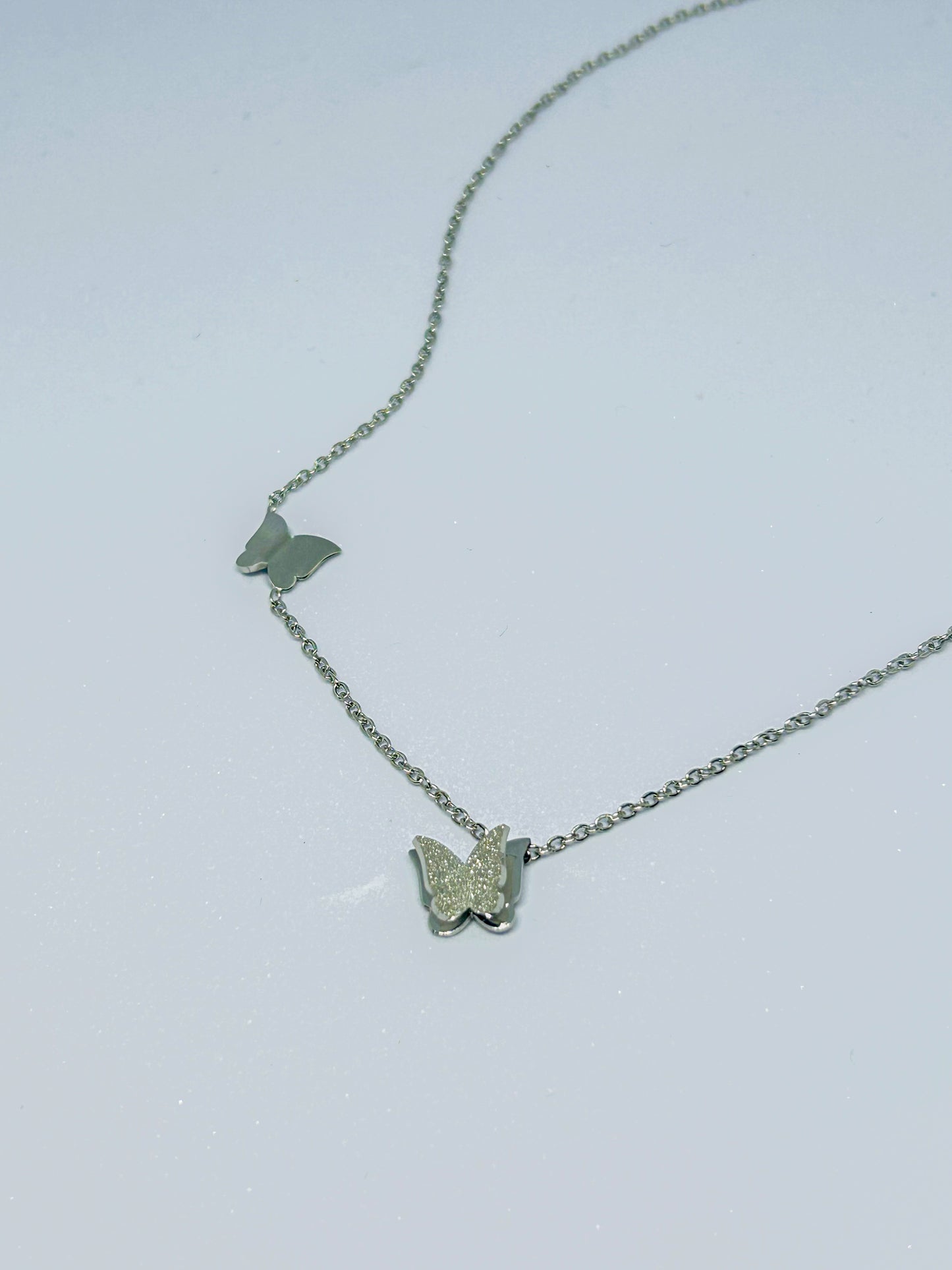 Silver Double Butterfly Layered Necklace