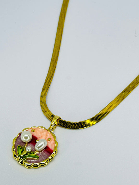 Gold Flower Pearl Chain Necklace