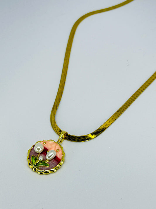 Gold Flower Pearl Chain Necklace