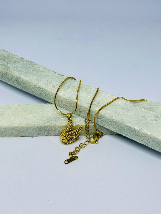 Gold Plated Snake Chain Necklace with Leaf Pendant