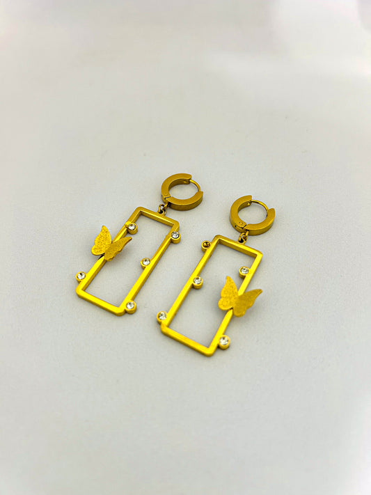 Gold Butterfly Rectangle Hoop Earrings