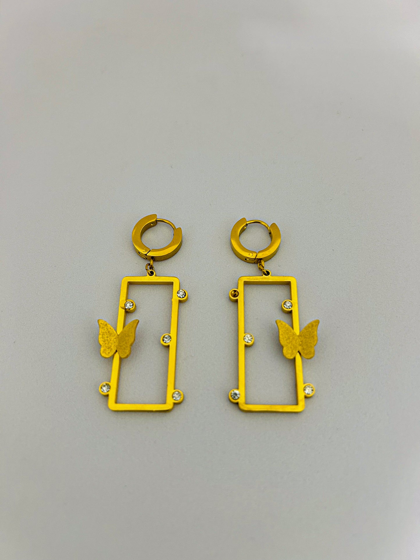 Gold Butterfly Rectangle Hoop Earrings