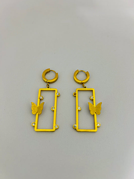 Gold Butterfly Rectangle Hoop Earrings