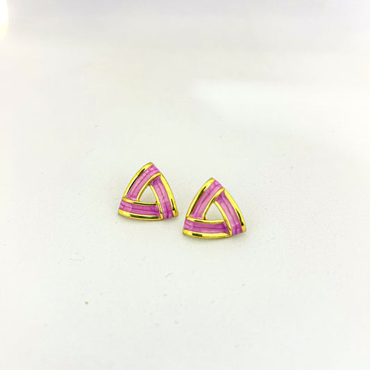 Pink Tourmaline Triangle Stud Earrings