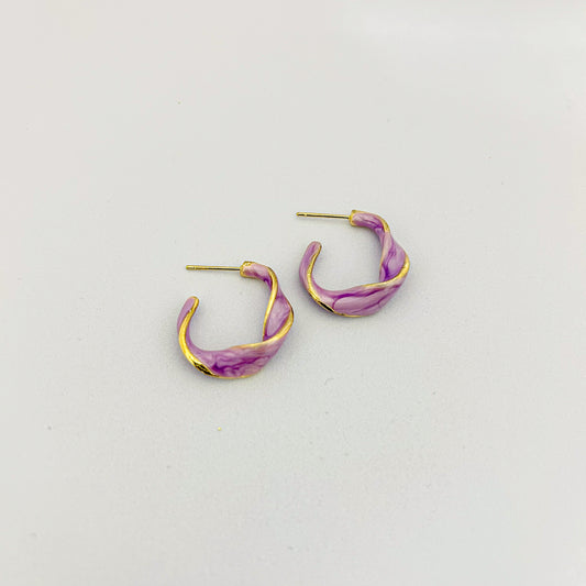 Purple Marbled Twisted Hoop Earrings