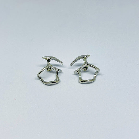 Silver Abstract Face Stud Earrings