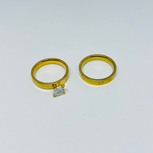 Gold Plated Solitaire Engagement Ring Set with Crystal Stone