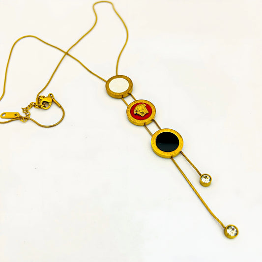 Luxury Gold-Tone Medusa Statement Necklace with Multi-Circle Pendant Design