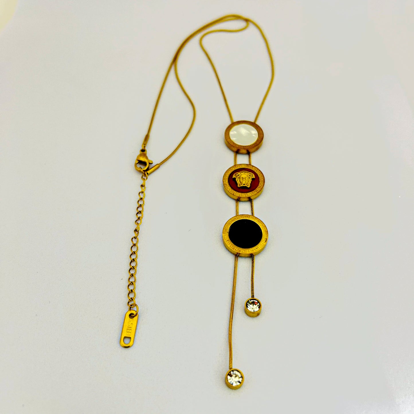 Luxury Gold-Tone Medusa Statement Necklace with Multi-Circle Pendant Design